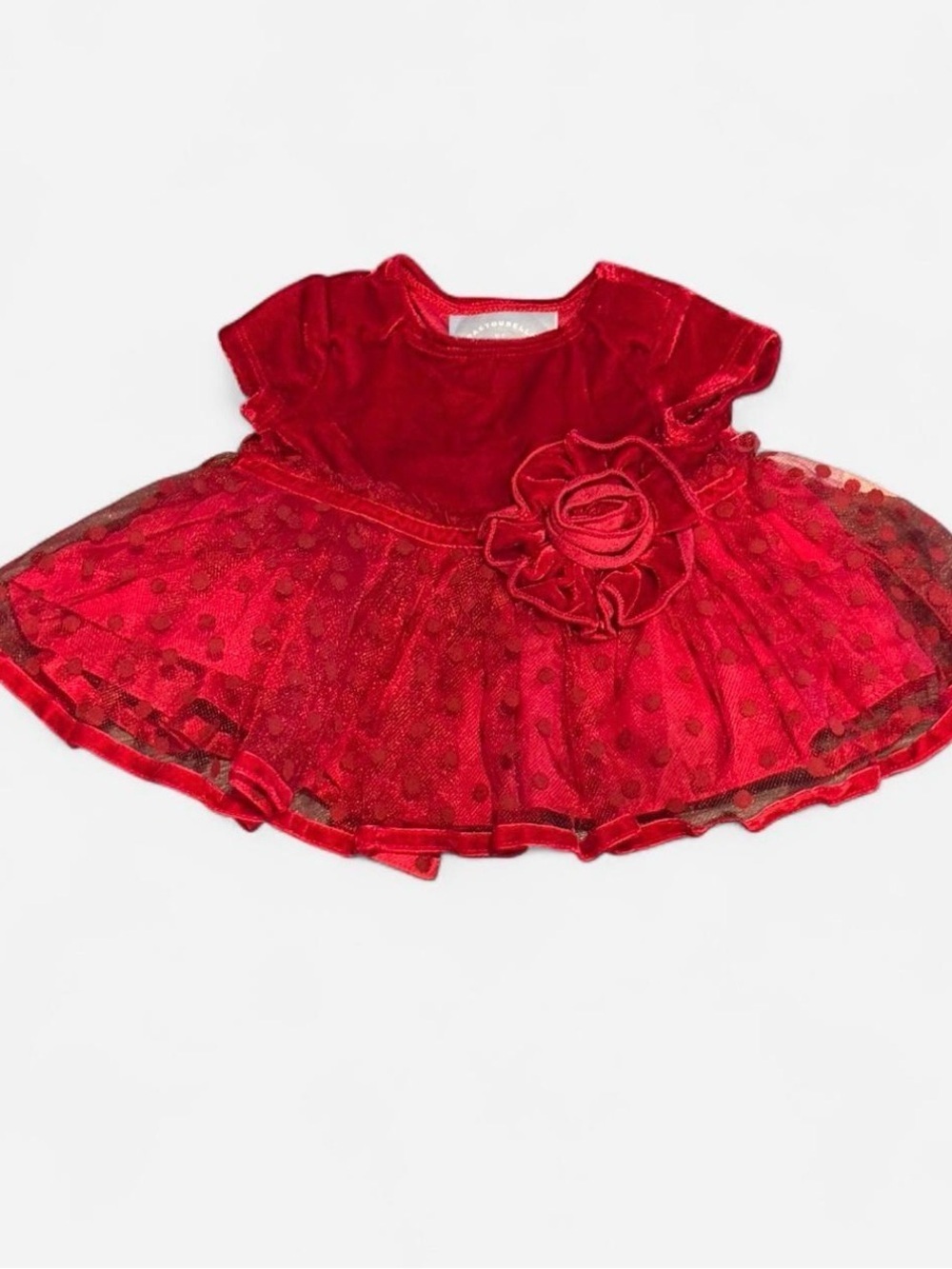 Pippa & Julie Red Velvet Baby Dress 0-3 Months Floral Holiday Christmas